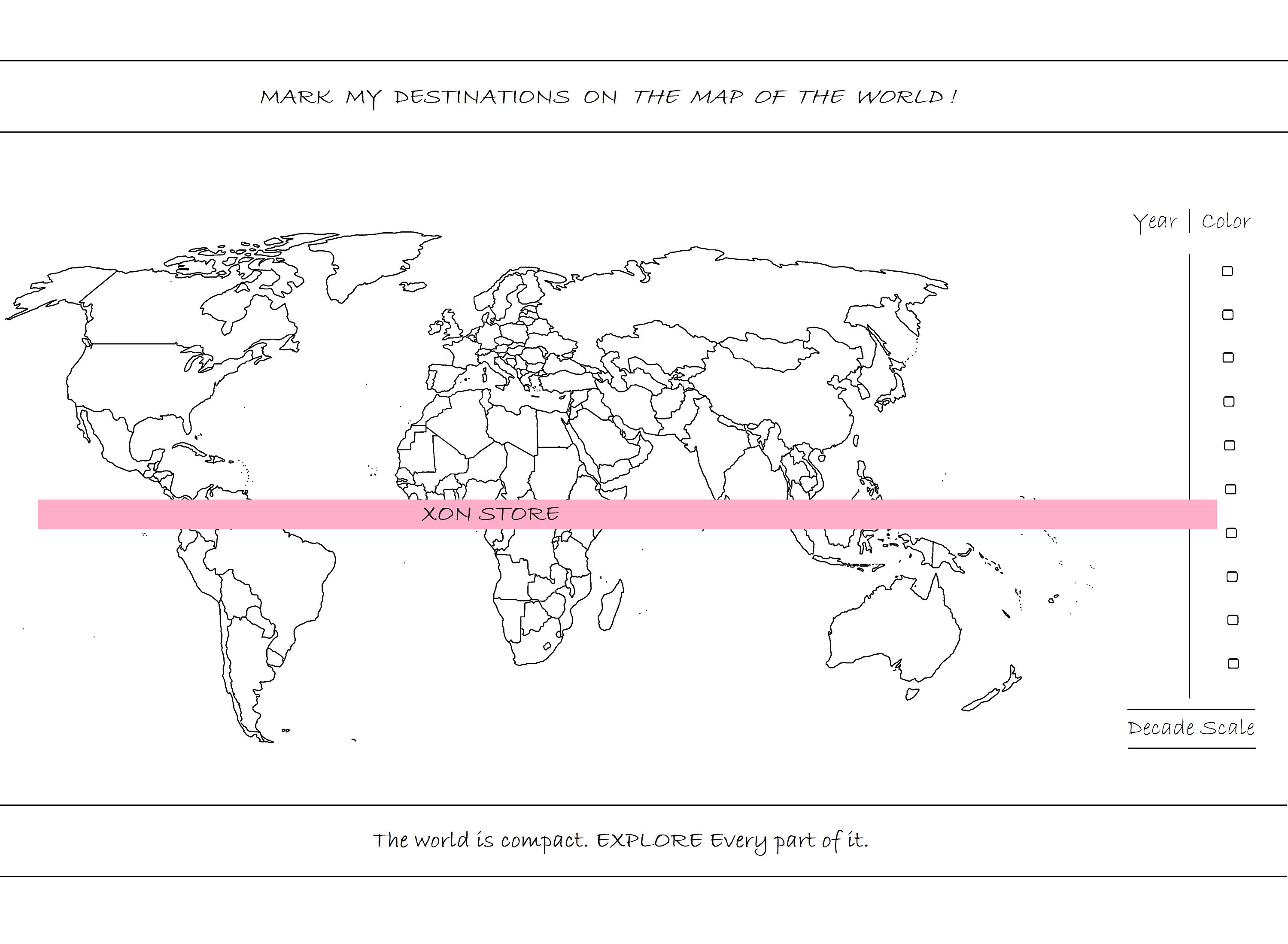 Printable World Map A4/A3/A2 Horizontal Page Printable Tracker Decade ...