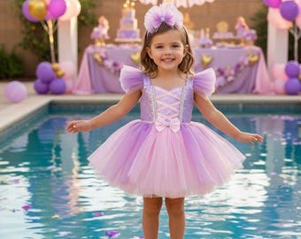 Handmade Rapunzel Inspired Dress, Tulle Skirt, Birthday Party Costume