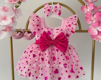 Birthday Tutu Dress/Heart pattern dress /Heart dress/Birthday Outfit/Girl&#39;s Birthday Dress/Photoshoot Outfit/Photoshoot Dress/hot pink