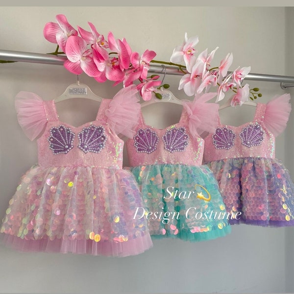 Purple mermaid baby girl dress . Ariel Birthday Dress. For special occasion. Handmade!