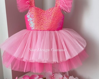Pink Birthday Tutu Dress, Handmade Baby Girl Outfit