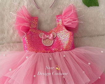 Minni mause dress,Minnie Mouse costume, pink Dress,Pink Minnie Mouse dress,Minnie Mouse costume,1stbirthday costume,Photoshoot Costume