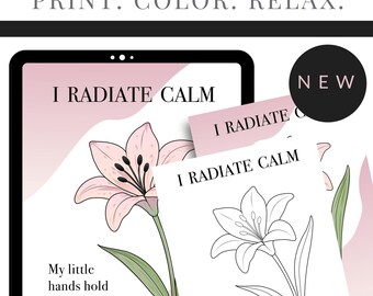 Dibujos para colorear de flores con afirmaciones: Arte para la atención plena (Descarga digital en PDF/PNG)