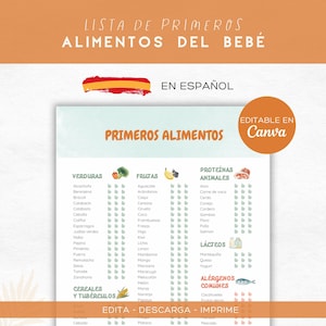 Lista de los primeros alimentos del bebé / Registro de alimentos imprimible / Destete dirigido / Descarga digital