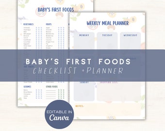 Baby Food Checklist & Weekly Meal Planner Printable (Digital Download)