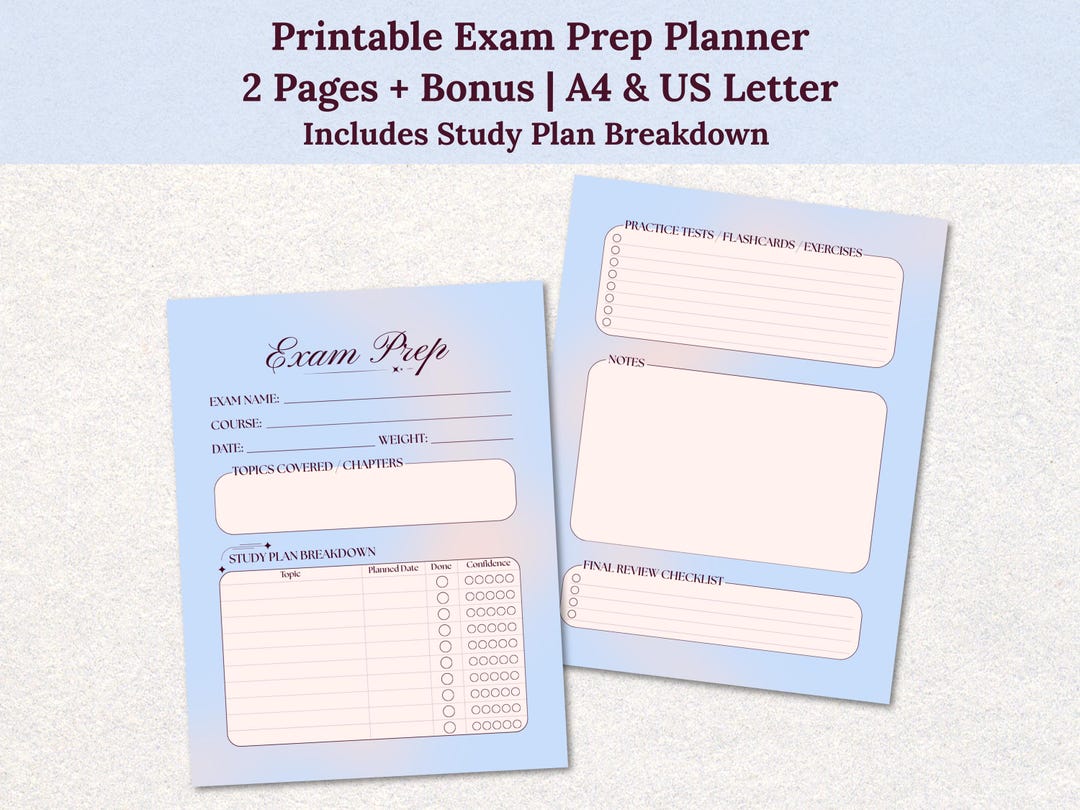 Minimalist Exam Prep Planner Printable | Study Tracker PDF (A4, US ...
