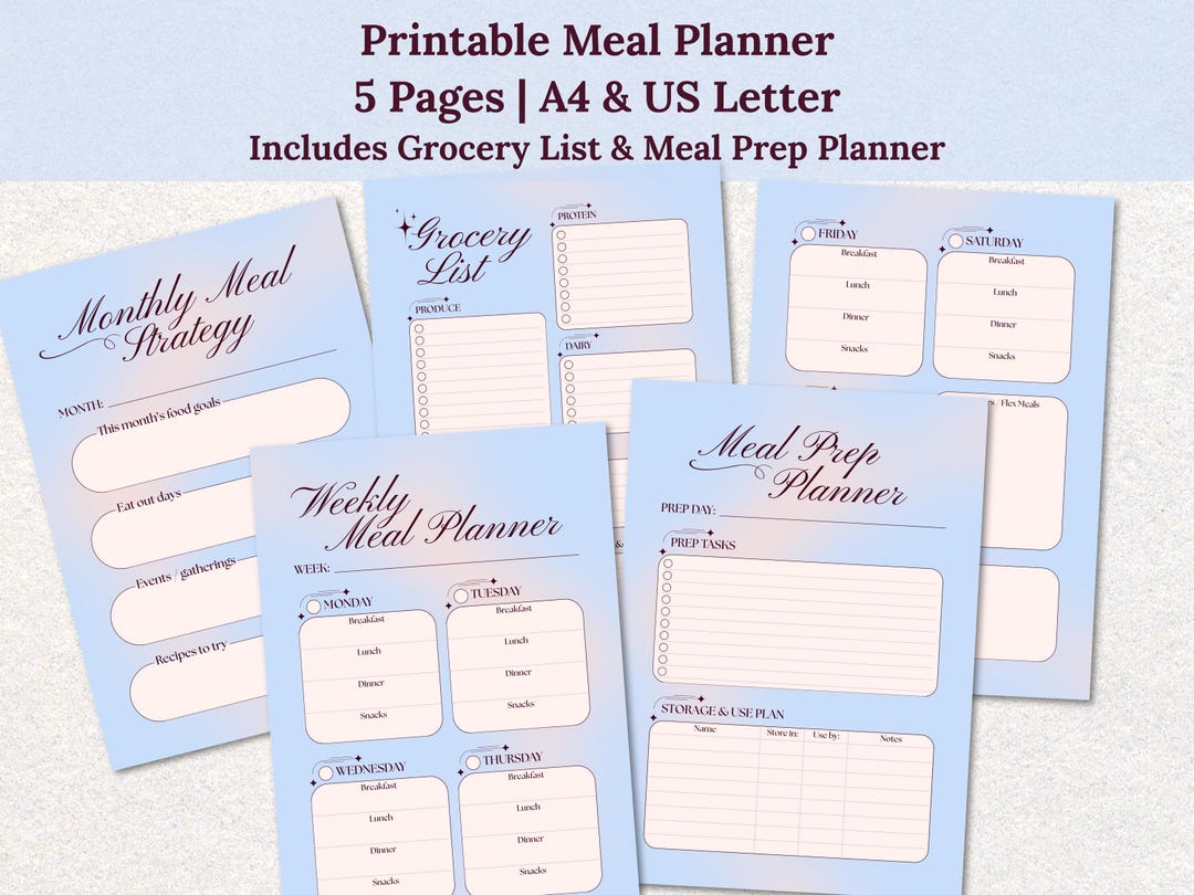 Meal Planner Printable PDF | Weekly Plan, Grocery List & Meal Prep | A4 ...
