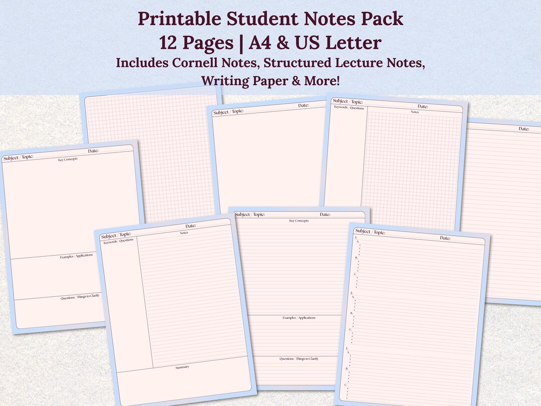 Structured Notes Notebook Printable Student Notes | Cornell, Structured Lectured Study Notes ...