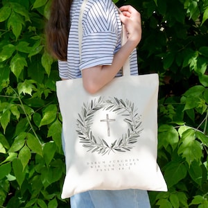 Psalm 46 Tasche - Stoffbeutel mit Bibelvers - Christliche Tragetasche aus Baumwolle - Geschenk zur Konfirmation, Taufe oder für Christen