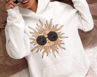 l'éclipse à capuche, chemise éclipse totale de soleil d'avril 2024, sweat à capuche rétro vintage, cadeau pour les amoureux de l'astronomie, cadeau pour les amoureux des éclipses, soleil rétro