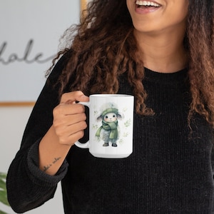 Adorable Green Sheep Coffee or Tea Mug 15 oz - Cute, Dual-Sided Design