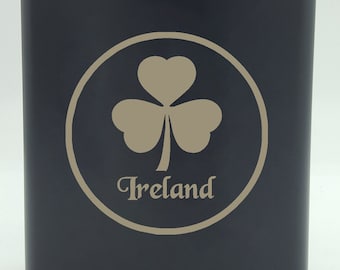 Ireland Shamrock Whiskey Black 6oz Hip Flask Gift For Him For Her