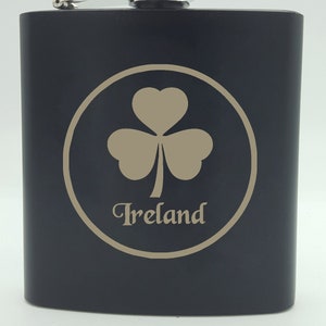 Ireland Shamrock Whiskey Black 6oz Hip Flask Gift For Him For Her