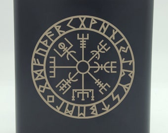 Viking Compass Whiskey Black 6oz Hip Flask Gift For Him For Her