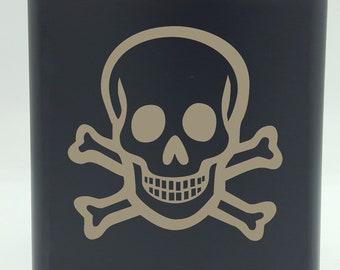 Skull and Crossbones Whiskey Black 6oz Hip Flask Gift For Him For Her
