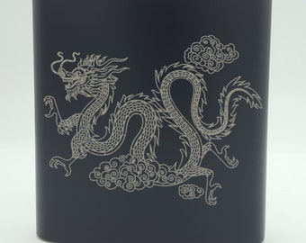 Chinese Dragon Whiskey Black 6oz Hip Flask Gift For Him For Her