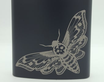 Death’s Head Hawkmoth Whiskey Black 6oz Hip Flask Gift For Him For Her