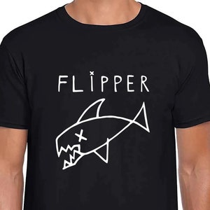 Flipper Fish Shark Kurt Cobain T-Shirt Black or White Unisex Uneek Tshirt Nirvana Grunge Tee As worn by Grunge Unplugged