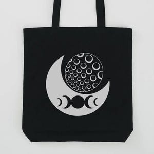 Abstract Moon Tote Bag 18 Litres Organic Cotton Black Bag