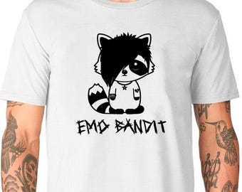 Emo Bandit T-Shirt Black Or White Unisex Uneek TShirt Raccoon Trash Panda Racoon Tee