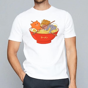 Ramen Cats T-shirt Uniseks Uneek-t-shirt Kawaii Cute Cat T-shirt