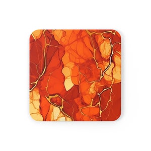 Coasters, Set of 4 Square Coasters, FREE DELIVERY, Cork Base, Unique Couple Gift, Perfect Housewarming Gift, Best Gift, Orange, Yellow, Rust