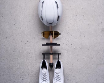 Bike Gear Rack, 3D Printing Technology, Wall Mount for Helmet, Sunglasses, Bike Computer, and Shoes, Cyclist Gift