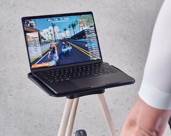 Indoor Bike Trainer Laptop Stand with Wooden Legs, 3D Printing Technology, Perfect for Zwift, Cycling Enthusiast Gift