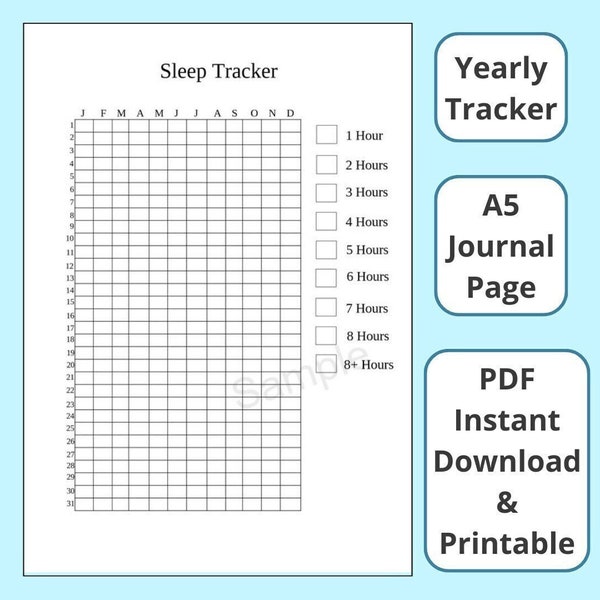 A5 - Yearly Sleep Tracker - Yearly Tracker - Sleeping Tracker - Starter Journal - A5 Journal Page - PDF - Instant Download - Printable