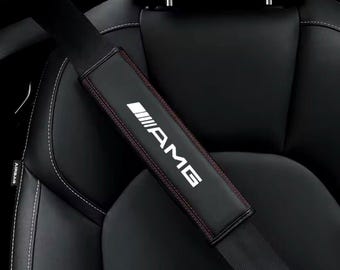 2PCS Mercedes AMG Seat Belt Cover Pads - Leather Shoulder Protector Cushion