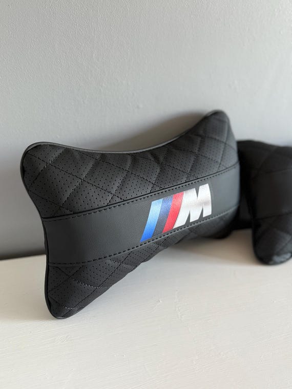 2X Luxury Leather BMW Headrest Cushion Neck Support Pillow for BMW 