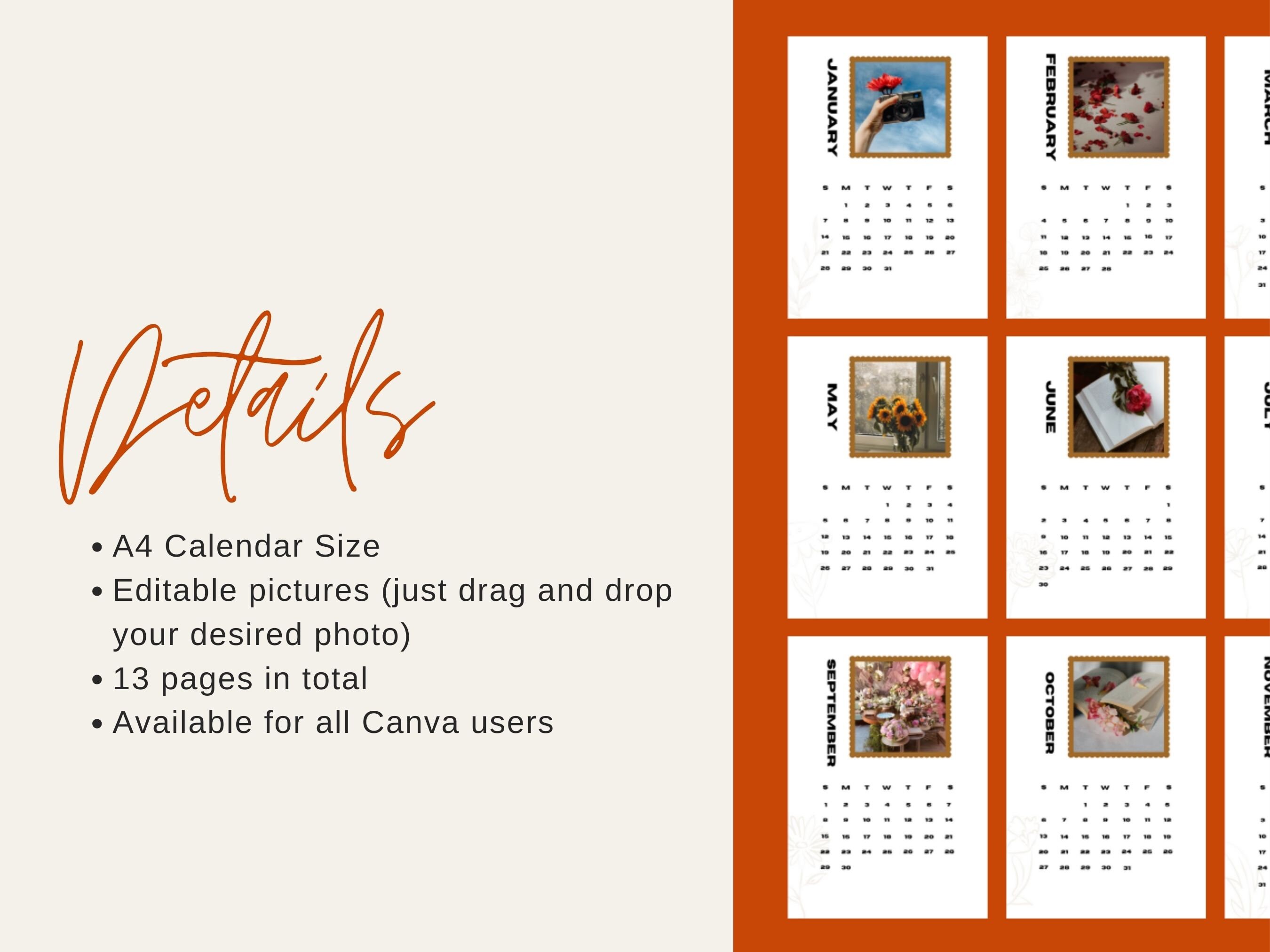 Editable 2024 Canva Template 2024 Calendar Template 2024 Calendar A4