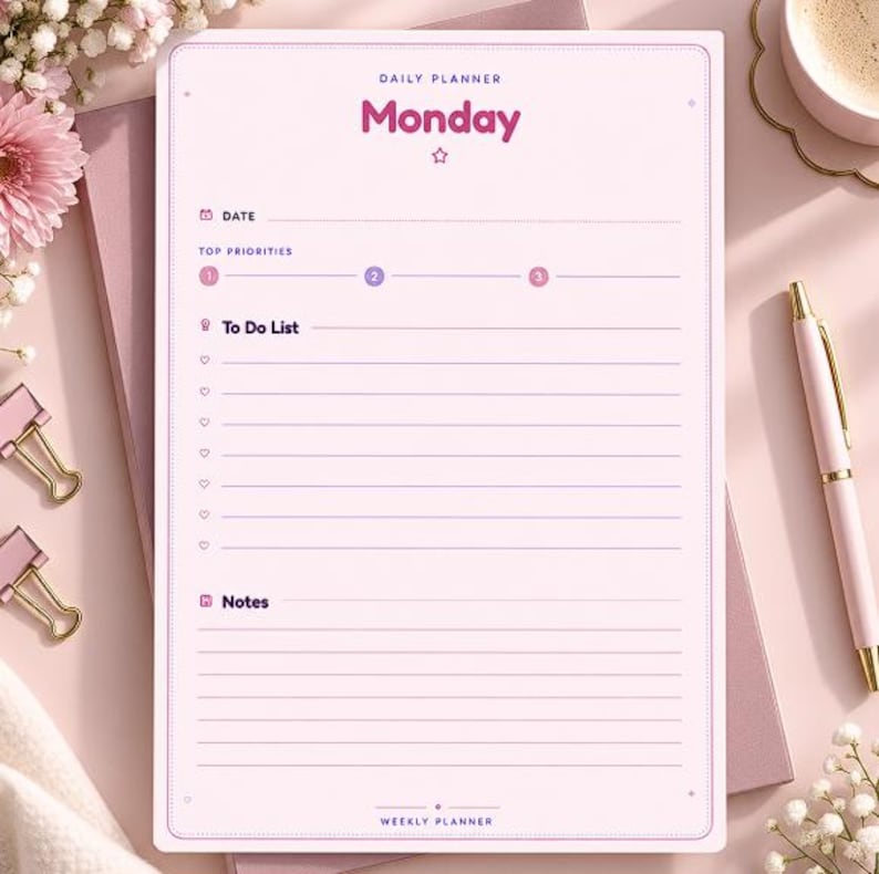 Pink Lavender Weekly Planner Printable, Daily to Do List, Productivity ...