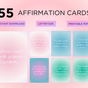 55 cartões de afirmação positiva | Download instantâneo | Imprimíveis de cartão de afirmação | Desenhos Estéticos