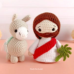 Patrón Jesús y Burrito Amigurumi Domingo de Ramos PDF  — Catholic Palm Sunday Crochet Pattern — 4 Idiomas