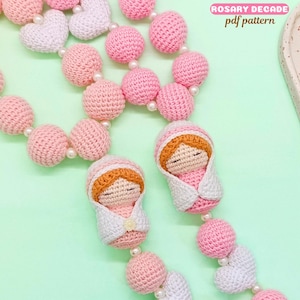 Patrón Decenario Virgen María Amigurumi – Rosario tejido a Crochet  pdf pattern Crochet – Mini Virgin rosary decade Amigurumi Pattern
