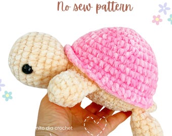 Patroon voor een grote pluche schildpad van chenille zonder naaien - Haakpatroon (PDF) Landschildpad zonder naaien