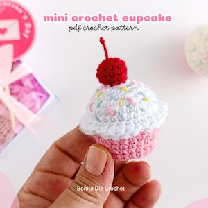 Mini Amigurumi Crochet Cupcake Pattern - Easy Downloadable PDF - Valentine's Day Gift, Decoration and Beginners