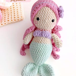 Mermaid Amigurumi Pattern PDF – Plush Crochet Mermaid Doll – Big Soft Chenille Amigurumi – Easy Crochet Pattern EN ES