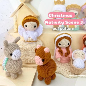 Anioł, muł i wół amigurumi Boże Narodzenie szopka-szydełkowy wzór szopki-Boże Narodzenie szopka amigurumi wzór-Boże Narodzenie amigurumi