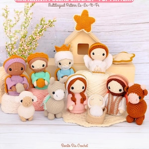 Patron PDF de crèche de Noël amigurumi | Crèche de Noël complète au crochet | Sainte Famille, Rois mages, ange et animaux étoilés