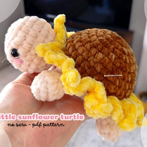 Sonnenblumenschildkröte Amigurumi Muster PDF – Nahtloses Häkeln – Einfaches Kawaii Schildkröten-Strickmuster – Spanisch und Englisch