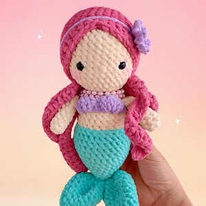 Patrón fácil peluche Sirena Amigurumi poca costura • Sirena Tejida a Ganchillo PDF