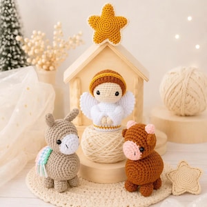 Anleitung für eine Mini-Amigurumi-Krippe mit Engel, Stern, Esel und Ochse • Häkelanleitung für eine Weihnachtskrippe (PDF)