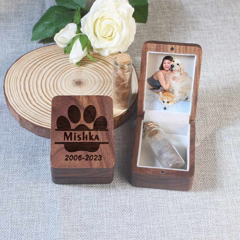 Custom Wooden Pet Hair Memorial Box,personalised Pet Fur Keepsake,dog