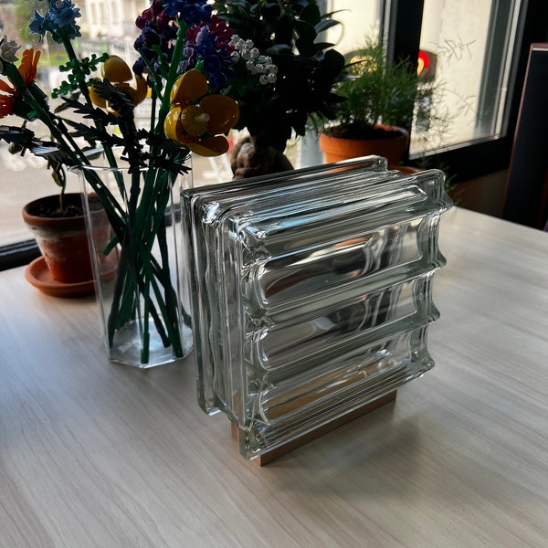 Lampe design wave en brique de verre : industrielle moderne ambiance chic décoration originale pour intérieur fait main, lampe de chevet