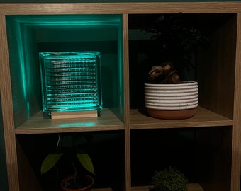 Designer glass block lamp: Modern lighting, chic atmosphere, original decoration for interior, handmade, retro bedside lamp, 70