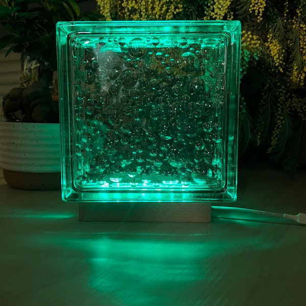Designerlampe aus Glasblock: moderne Industrie-Chic-Atmosphäre, originelle Dekoration für handgefertigte Innenräume, Retro-Nachttischlampe, 70