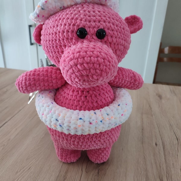 Peluche hippopotame rose