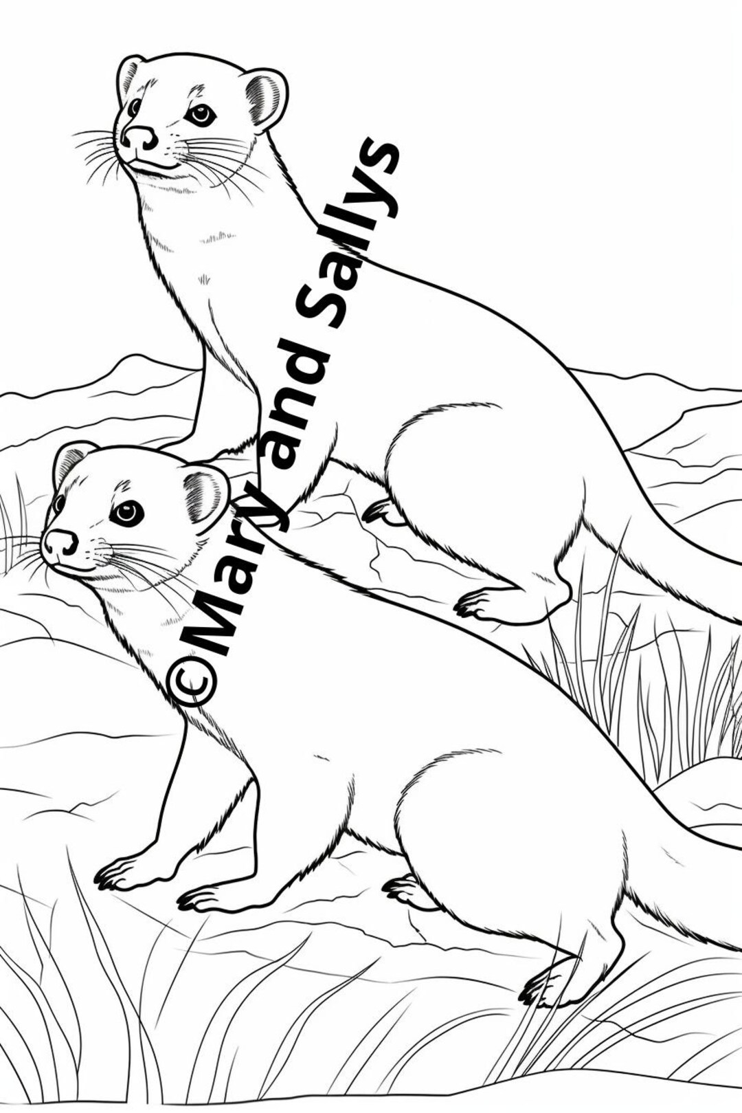 Coloring Page, Coloring Template, Animals, Two Ferrets for Coloring